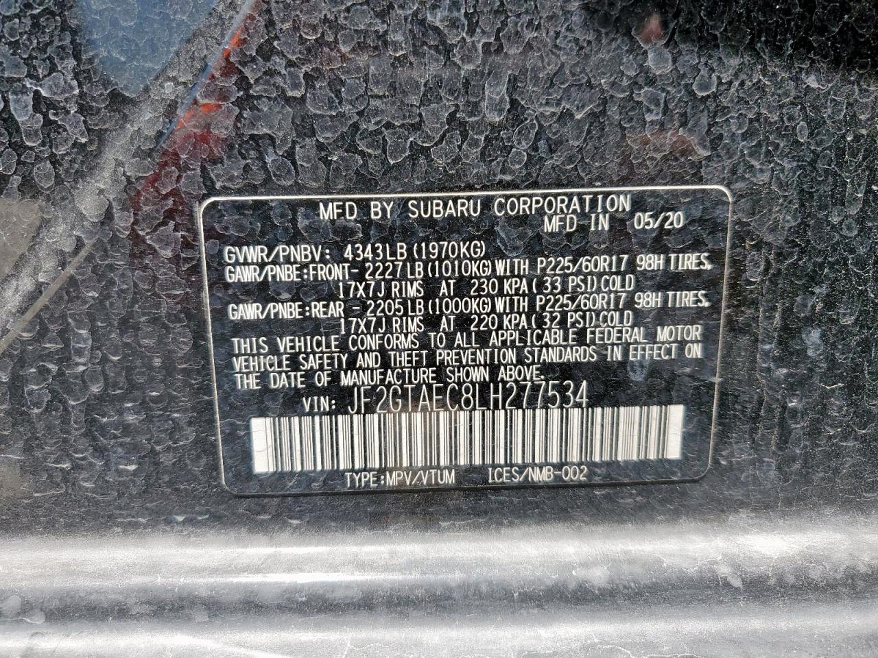 2020 Subaru Crosstrek Premium VIN: JF2GTAEC8LH277534 Lot: 56969915