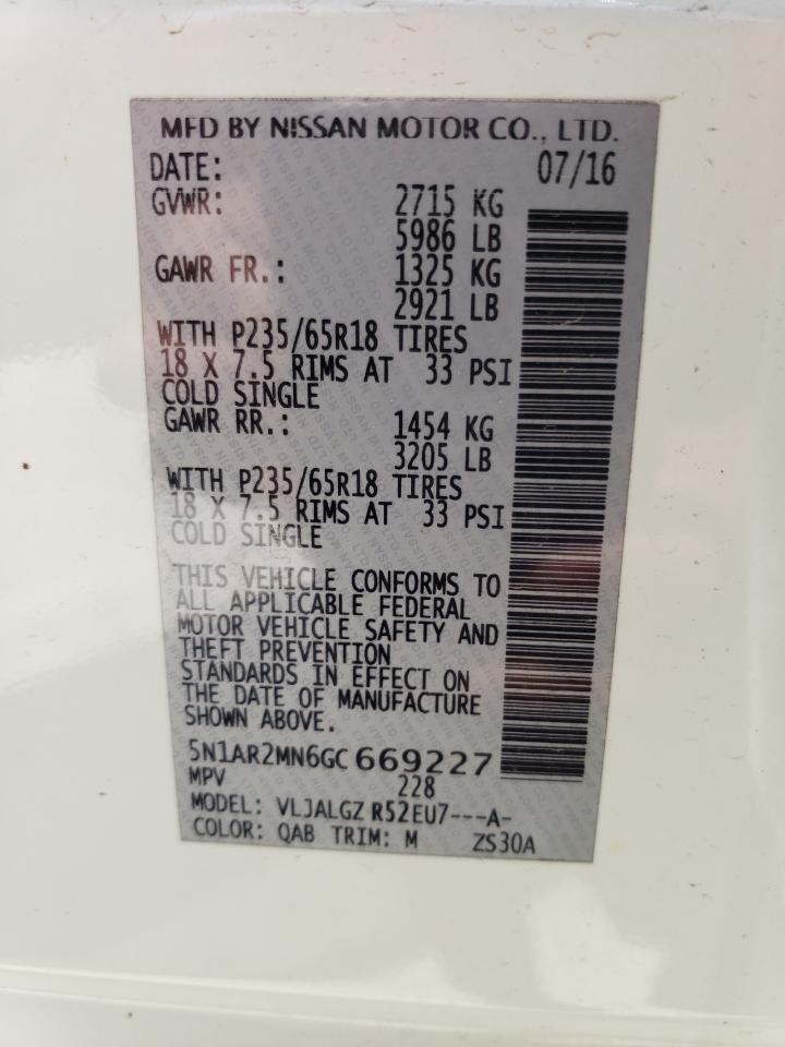2016 Nissan Pathfinder S VIN: 5N1AR2MN6GC669227 Lot: 56644085