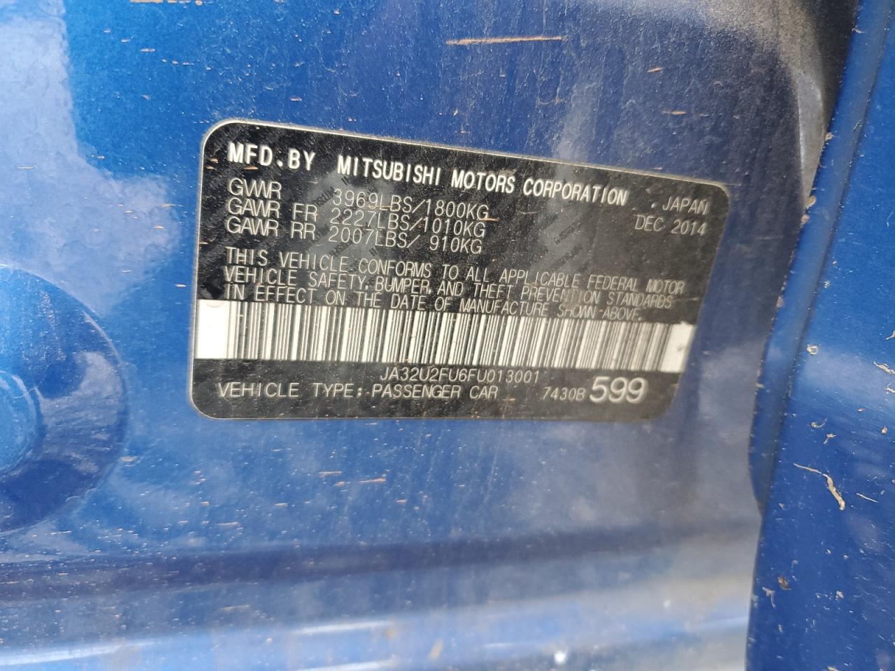 2015 Mitsubishi Lancer Es VIN: JA32U2FU6FU013001 Lot: 56875655