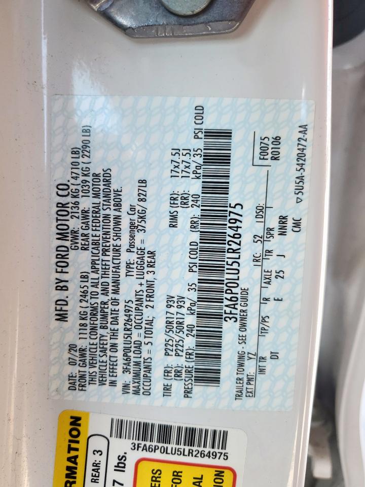 2020 Ford Fusion Se VIN: 3FA6P0LU5LR264975 Lot: 57235955