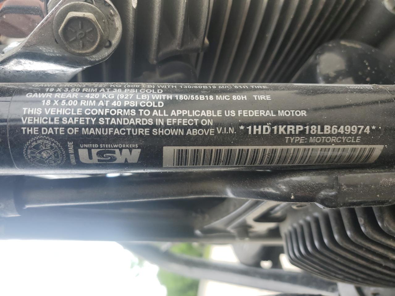 2020 Harley-Davidson Flhxs VIN: 1HD1KRP18LB649974 Lot: 57796085