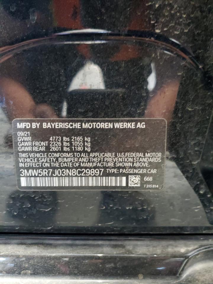 2022 BMW 330Xi VIN: 3MW5R7J03N8C29897 Lot: 57121585