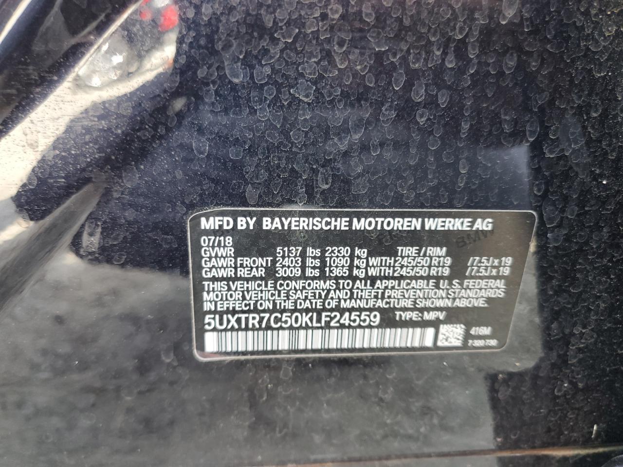 2019 BMW X3 Sdrive30I VIN: 5UXTR7C50KLF24559 Lot: 57165615