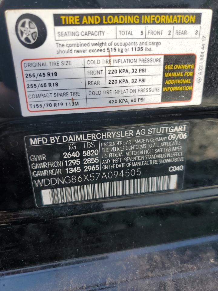 2007 Mercedes-Benz S 550 4Matic VIN: WDDNG86X57A094505 Lot: 58377375