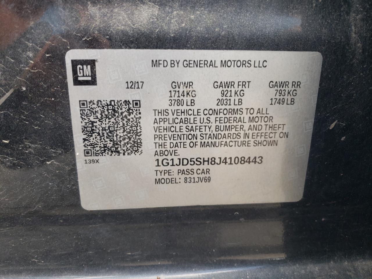 2018 Chevrolet Sonic Lt VIN: 1G1JD5SH8J4108443 Lot: 56318955