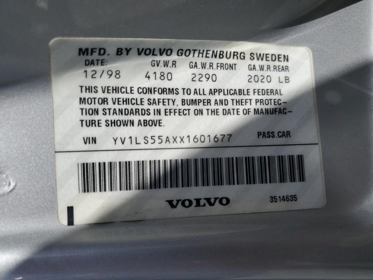 1999 Volvo S70 VIN: YV1LS55AXX1601677 Lot: 56798755