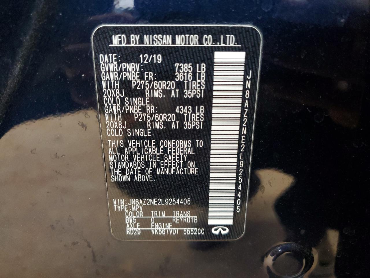 2020 Infiniti Qx80 Luxe VIN: JN8AZ2NE2L9254405 Lot: 55809565