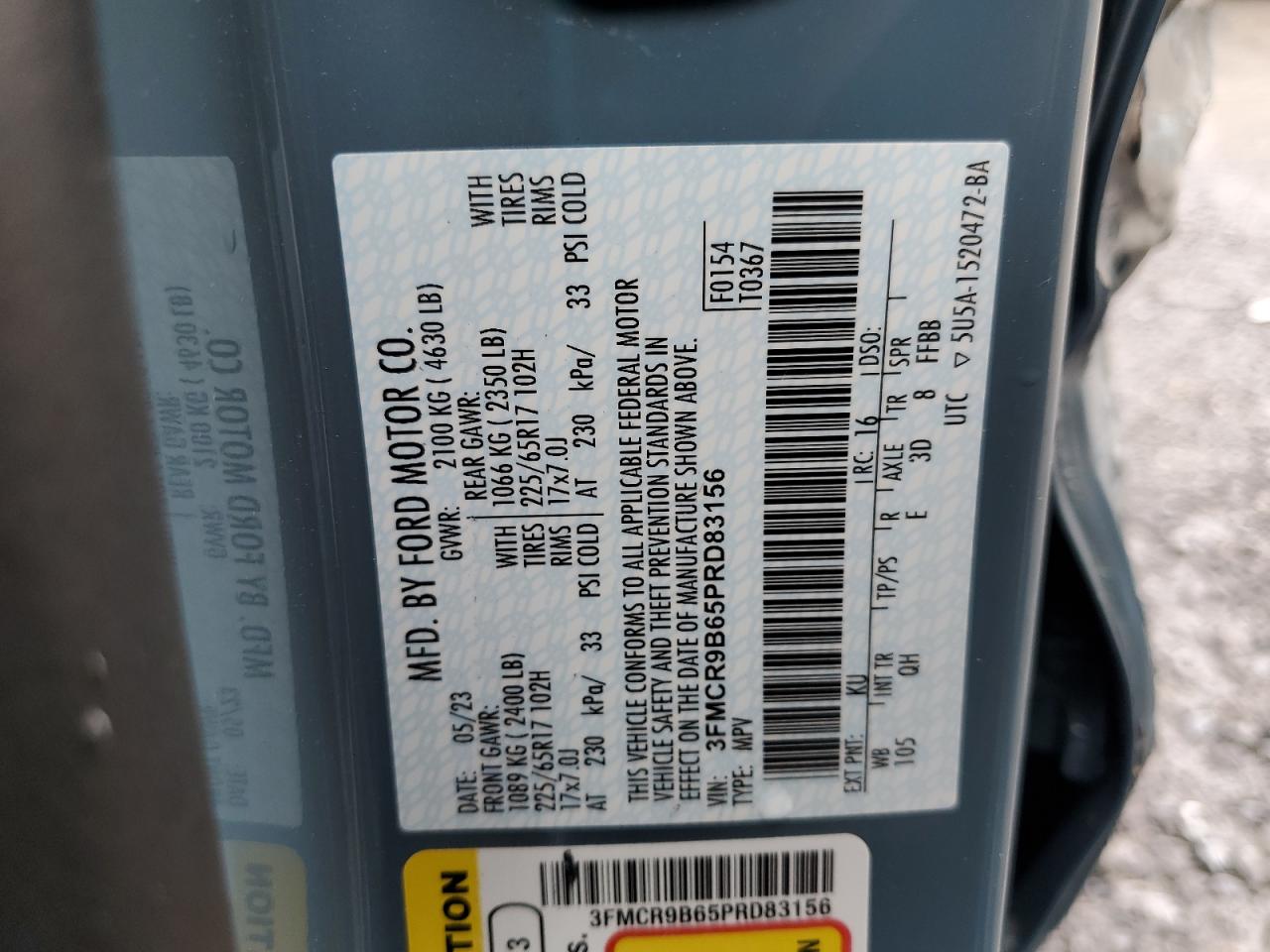 2023 Ford Bronco Sport Big Bend VIN: 3FMCR9B65PRD83156 Lot: 57140995