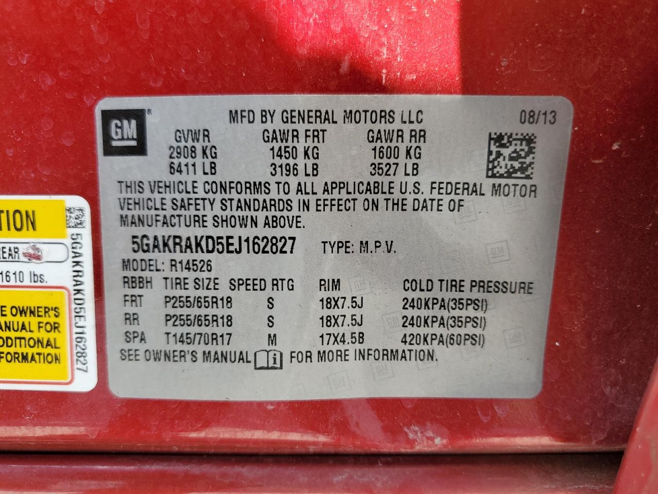 2014 Buick Enclave VIN: 5GAKRAKD5EJ162827 Lot: 56901195