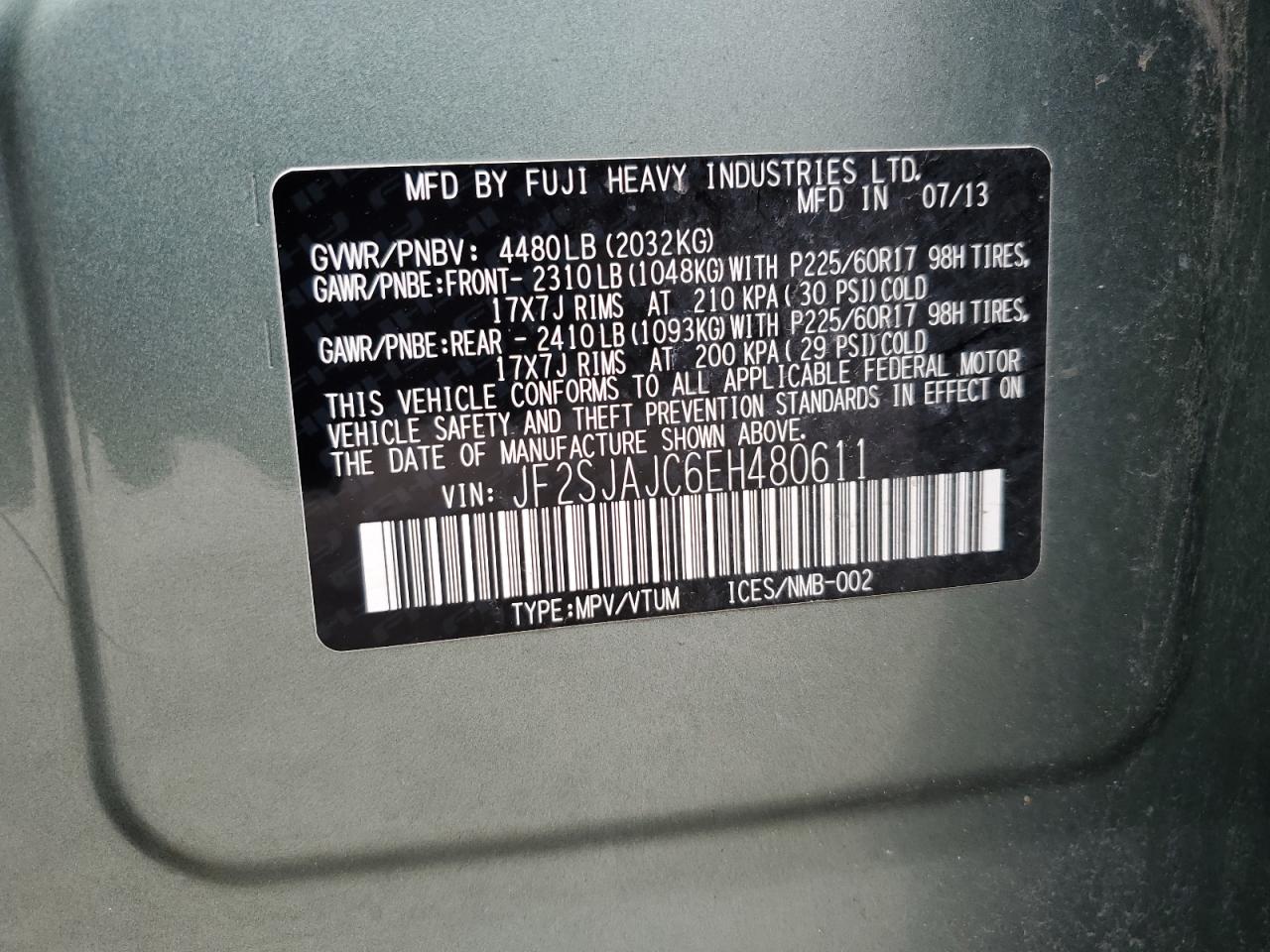 2014 Subaru Forester 2.5I Limited VIN: JF2SJAJC6EH480611 Lot: 57364105