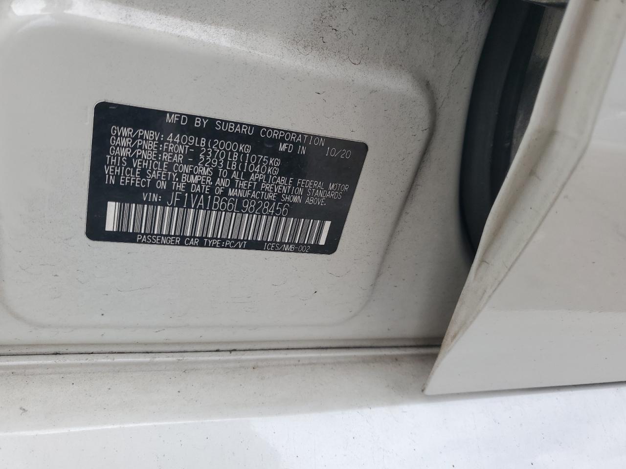 2020 Subaru Wrx Premium VIN: JF1VA1B66L9828456 Lot: 58490425