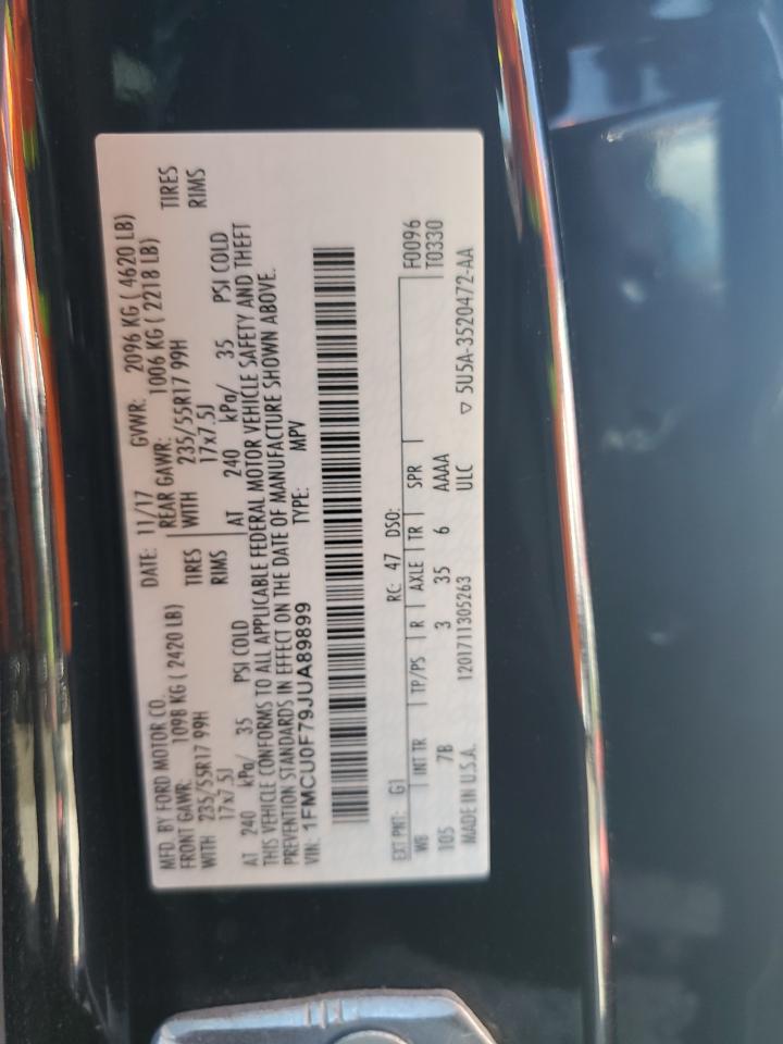 2018 Ford Escape S VIN: 1FMCU0F79JUA89899 Lot: 56906415