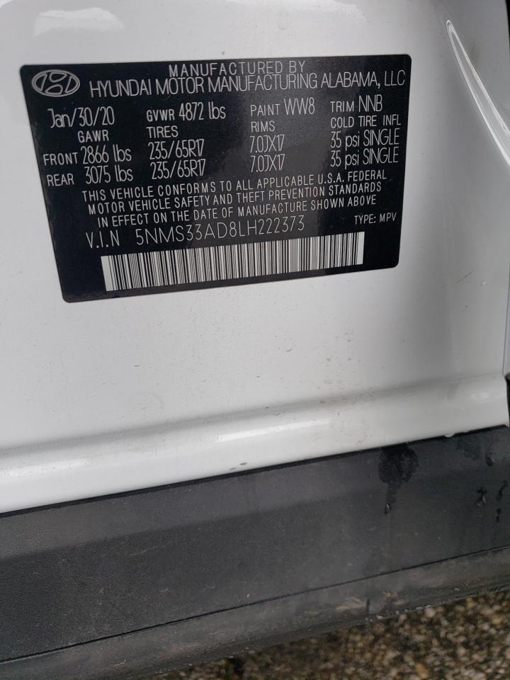 2020 Hyundai Santa Fe Sel VIN: 5NMS33AD8LH222373 Lot: 58016625