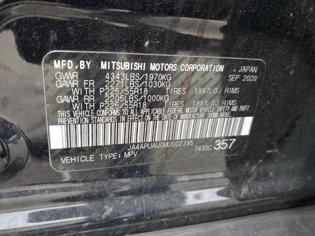 2021 Mitsubishi Outlander Sport Es VIN: JA4APUAU0MU002395 Lot: 56174235