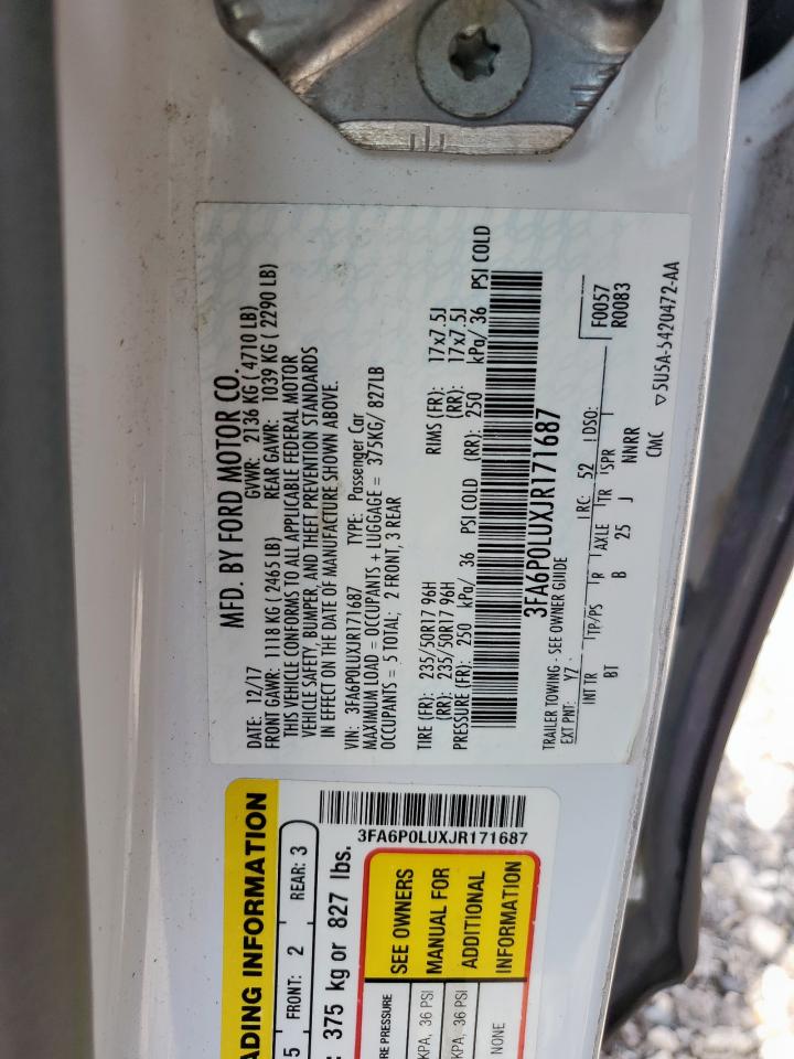 2018 Ford Fusion Se Hybrid VIN: 3FA6P0LUXJR171687 Lot: 54035215