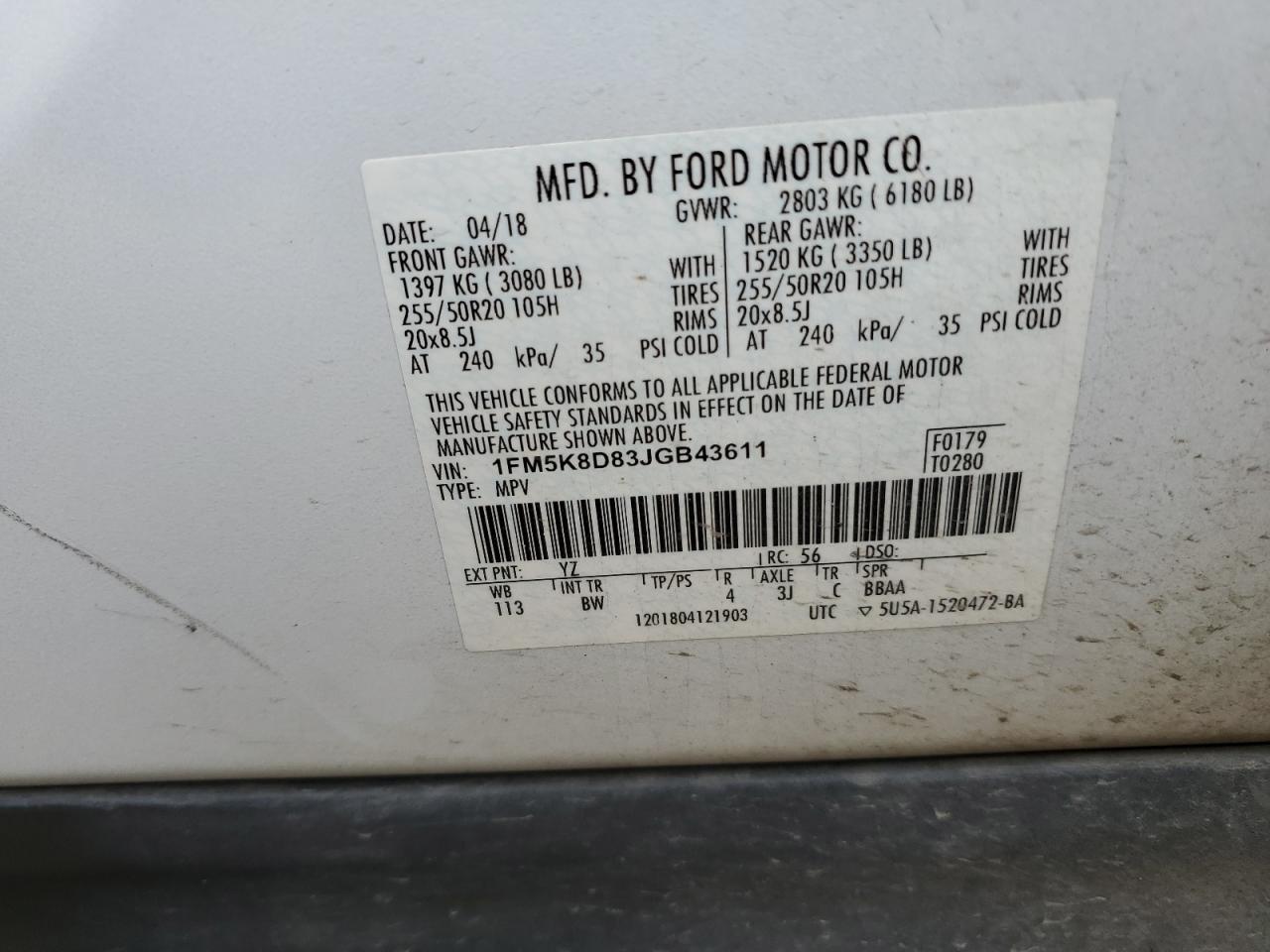 2018 Ford Explorer Xlt VIN: 1FM5K8D83JGB43611 Lot: 56536855
