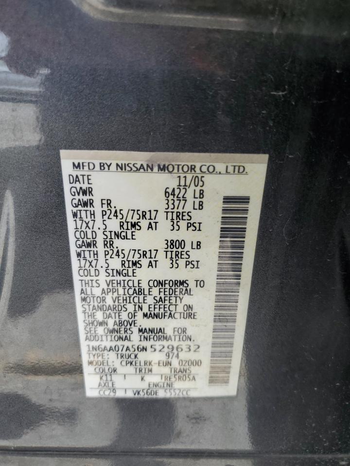 2006 Nissan Titan Xe VIN: 1N6AA07A56N529632 Lot: 58441165