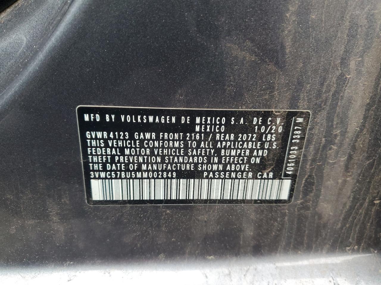 2021 Volkswagen Jetta S VIN: 3VWC57BU5MM002849 Lot: 56522285