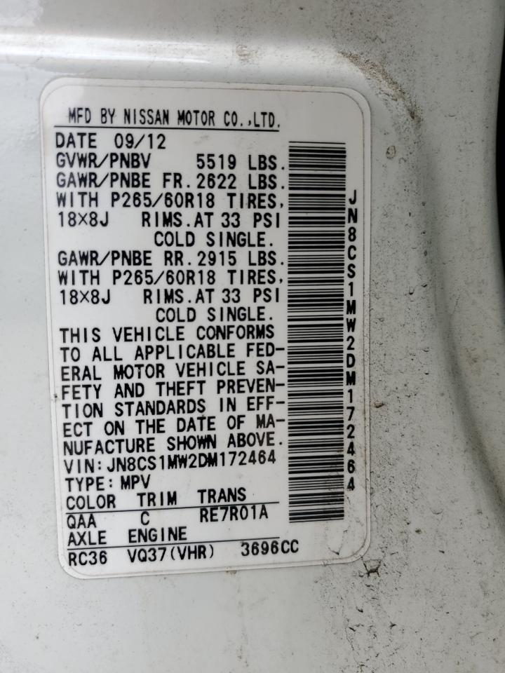 2013 Infiniti Fx37 VIN: JN8CS1MW2DM172464 Lot: 59225535