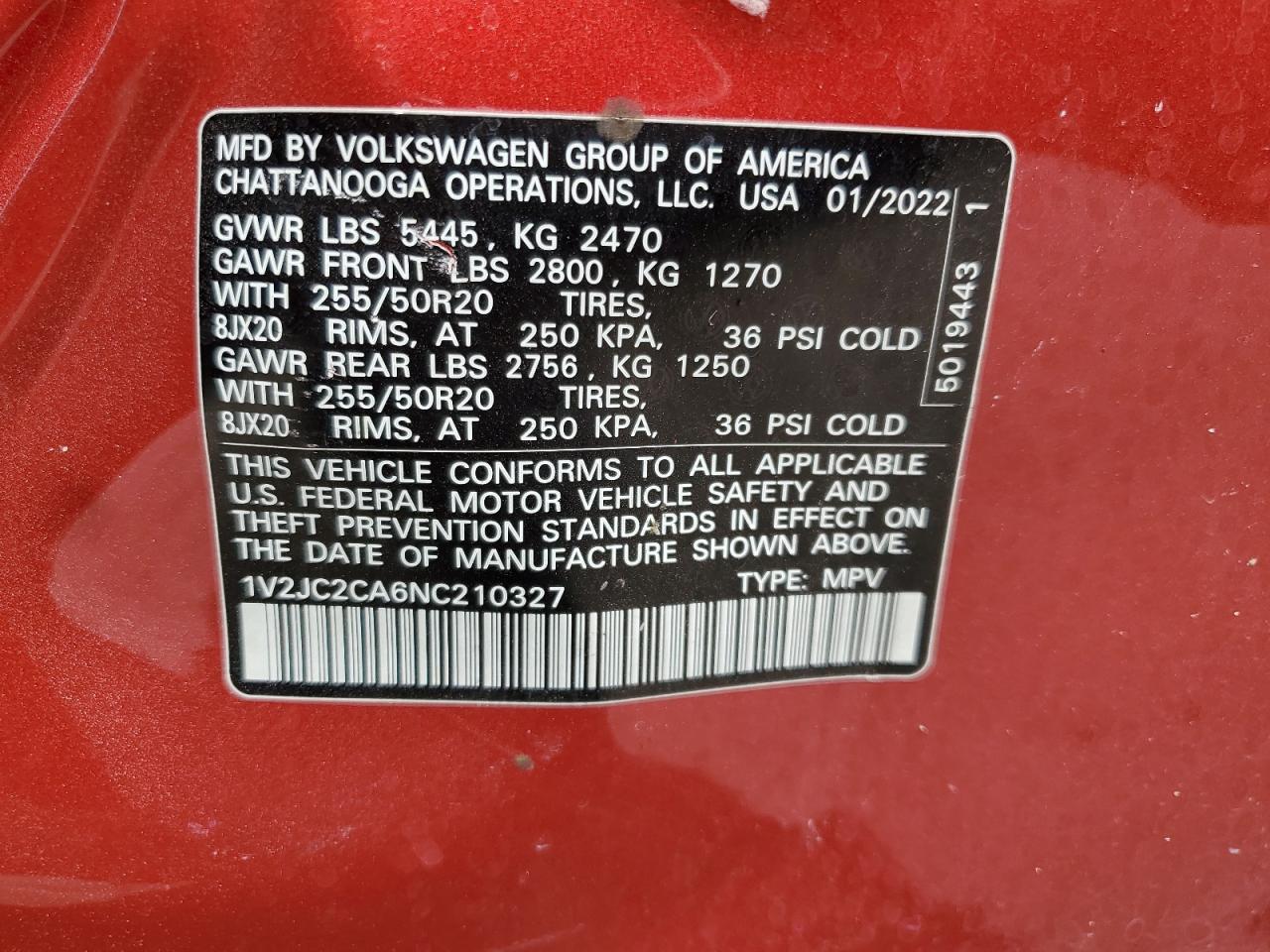 2022 Volkswagen Atlas Cross Sport Se VIN: 1V2JC2CA6NC210327 Lot: 56853385