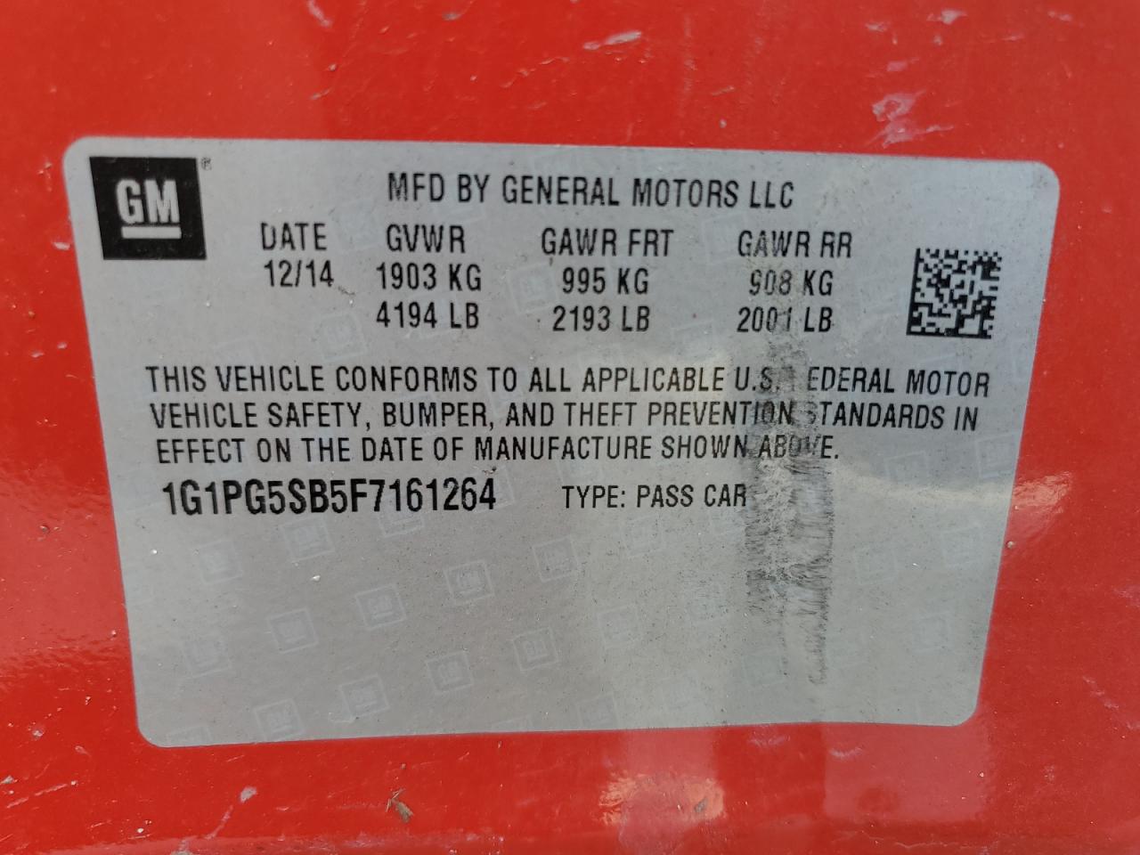 2015 Chevrolet Cruze Ltz VIN: 1G1PG5SB5F7161264 Lot: 55885755