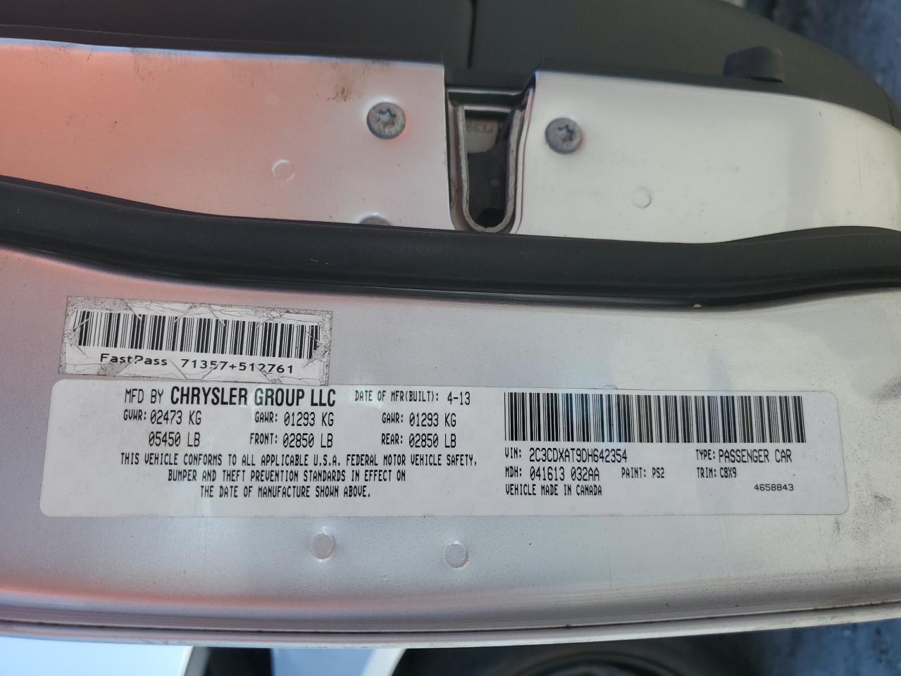 2013 Dodge Charger Police VIN: 2C3CDXAT9DH642354 Lot: 55440535