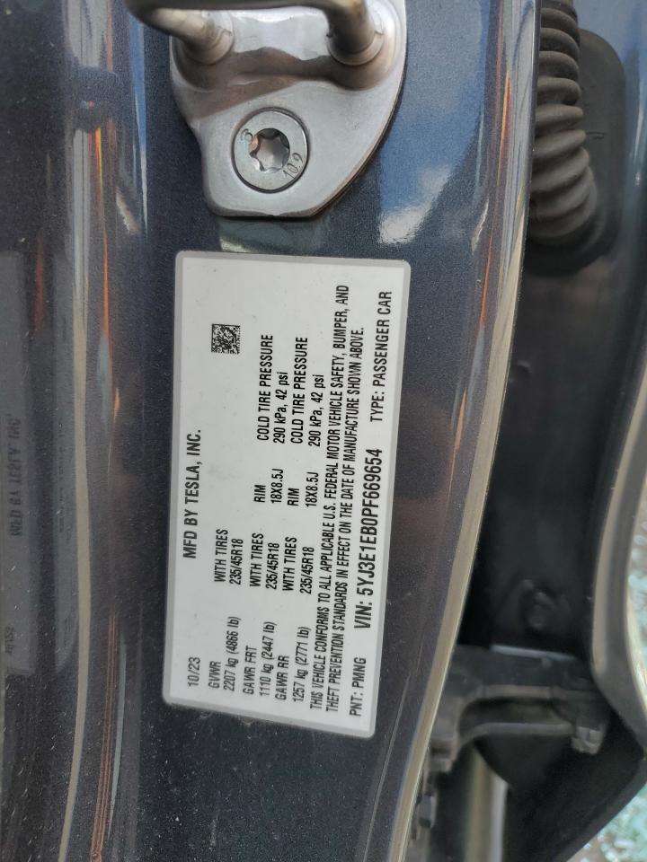 2023 Tesla Model 3 VIN: 5YJ3E1EB0PF669654 Lot: 58666435