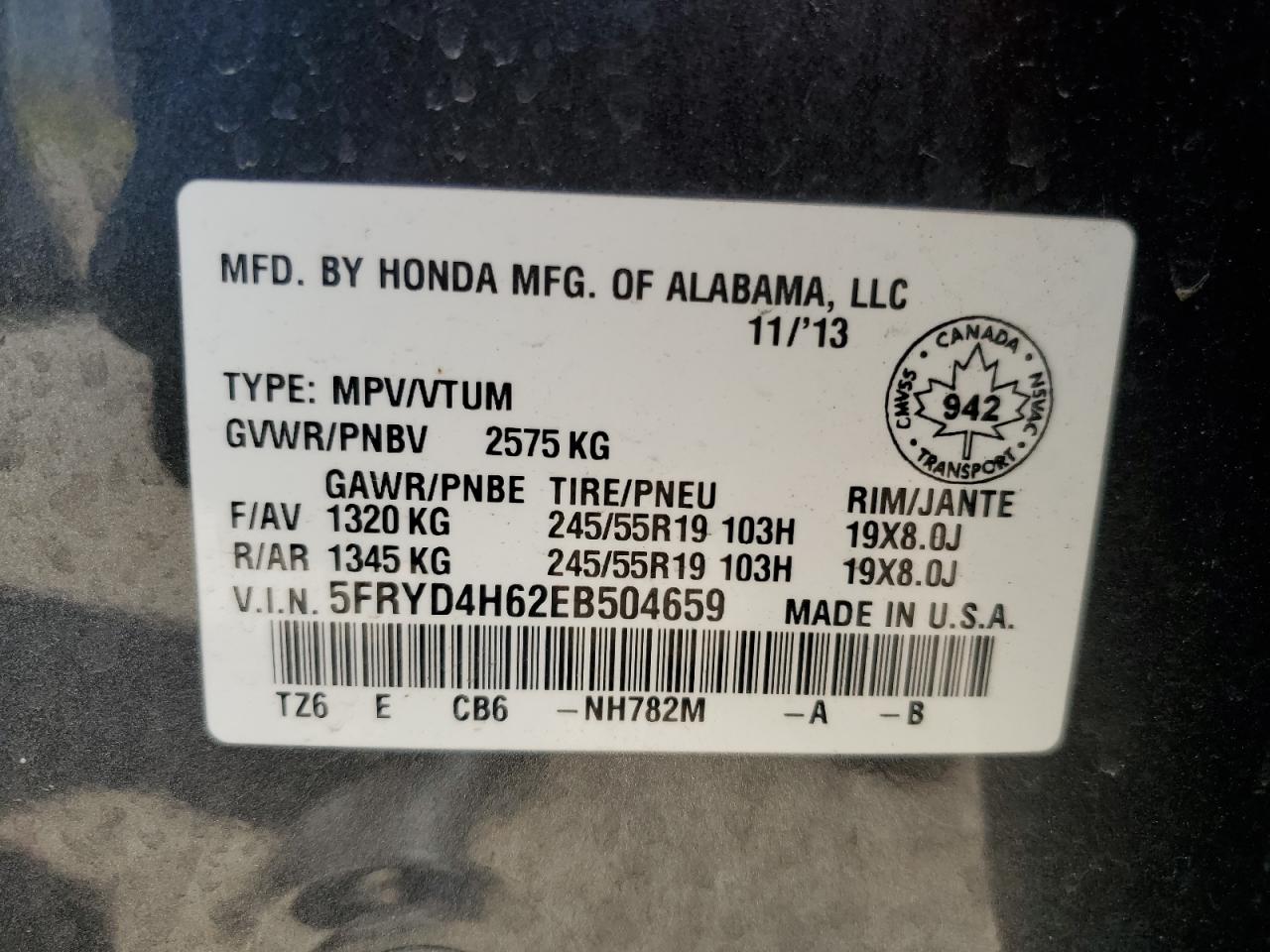 2014 Acura Mdx Technology VIN: 5FRYD4H62EB504659 Lot: 55662885