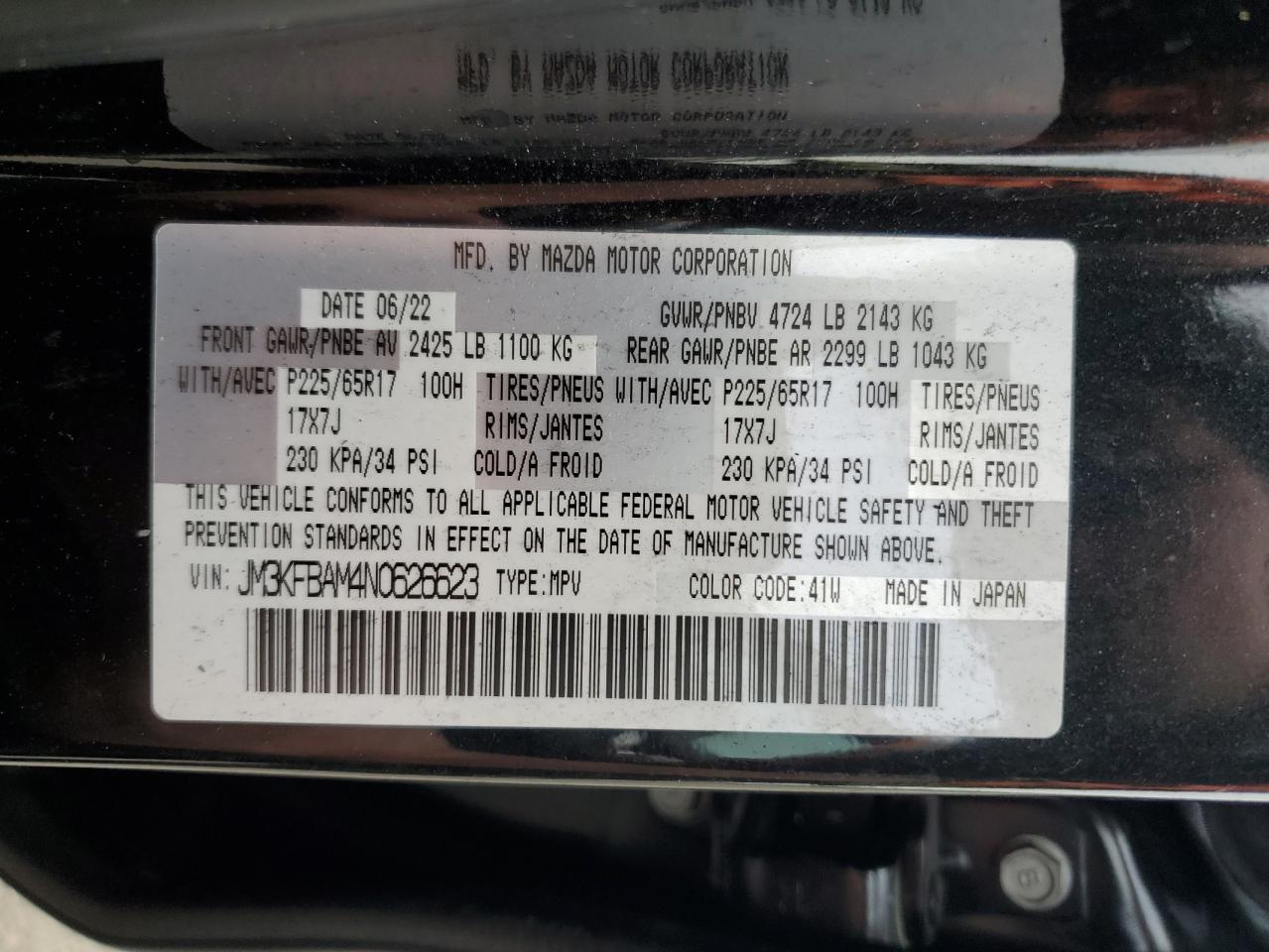 2022 Mazda Cx-5 VIN: JM3KFBAM4N0626623 Lot: 56787695