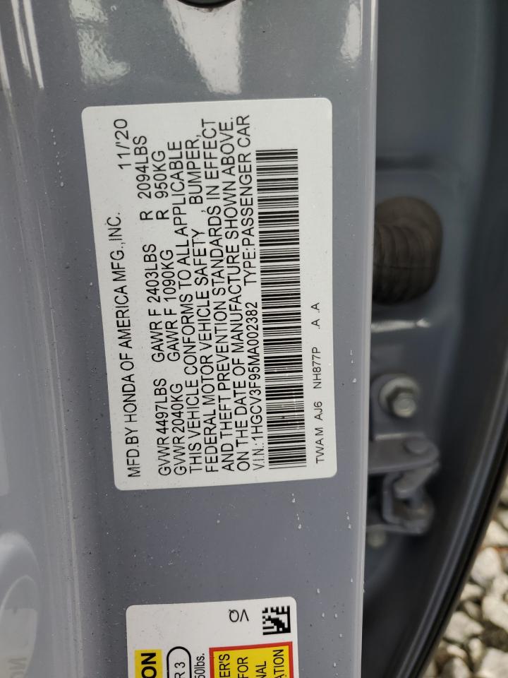 2021 Honda Accord Touring Hybrid VIN: 1HGCV3F95MA002382 Lot: 56914955