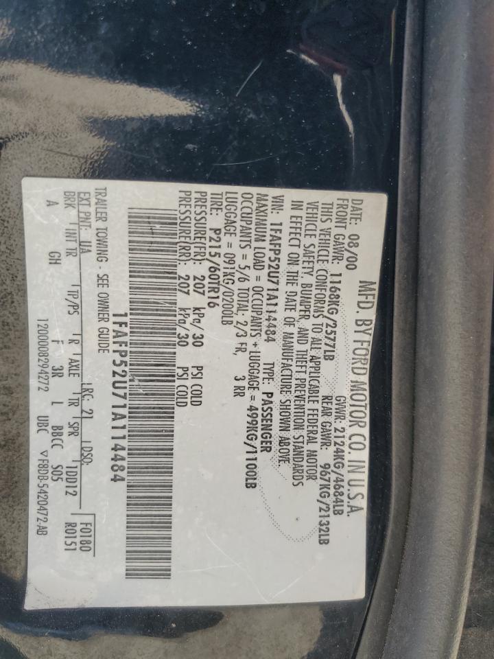 2001 Ford Taurus Lx VIN: 1FAFP52U71A114484 Lot: 56205725