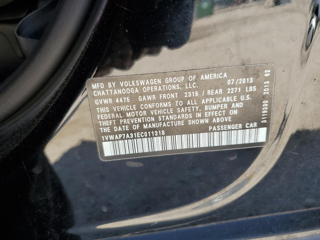 2014 Volkswagen Passat S VIN: 1VWAP7A31EC011318 Lot: 56910655