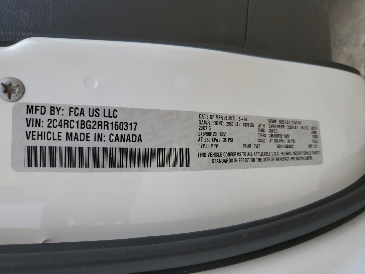 2024 Chrysler Pacifica Touring L VIN: 2C4RC1BG2RR160317 Lot: 57289495