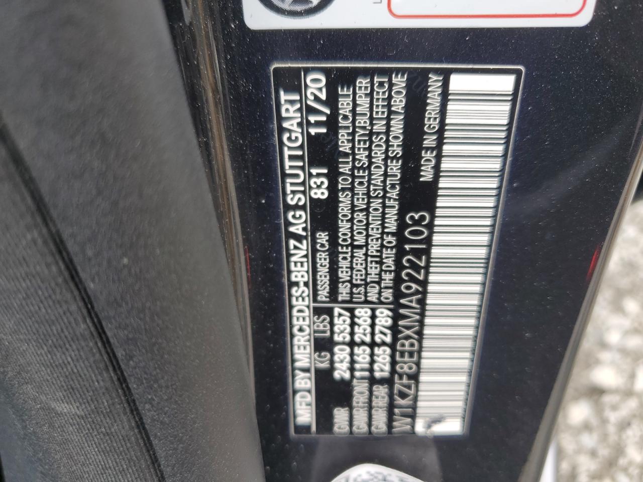 2021 Mercedes-Benz E 350 4Matic VIN: W1KZF8EBXMA922103 Lot: 58013105