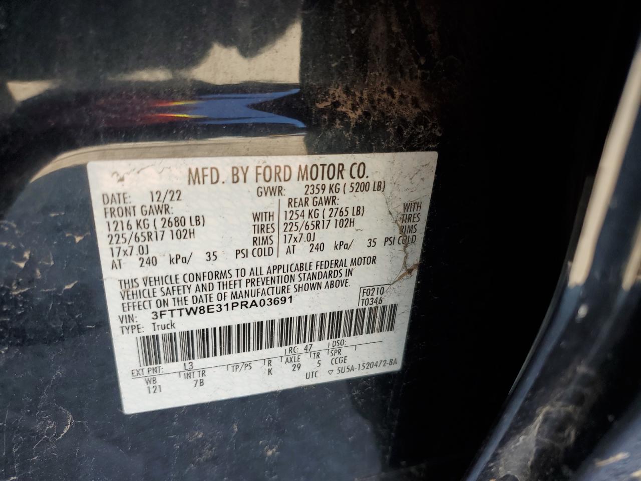 2023 Ford Maverick Xl VIN: 3FTTW8E31PRA03691 Lot: 56344345
