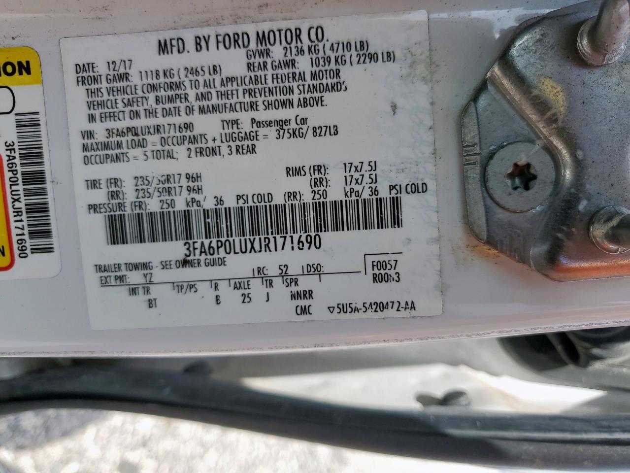 2018 Ford Fusion Se Hybrid VIN: 3FA6P0LUXJR171690 Lot: 54035245