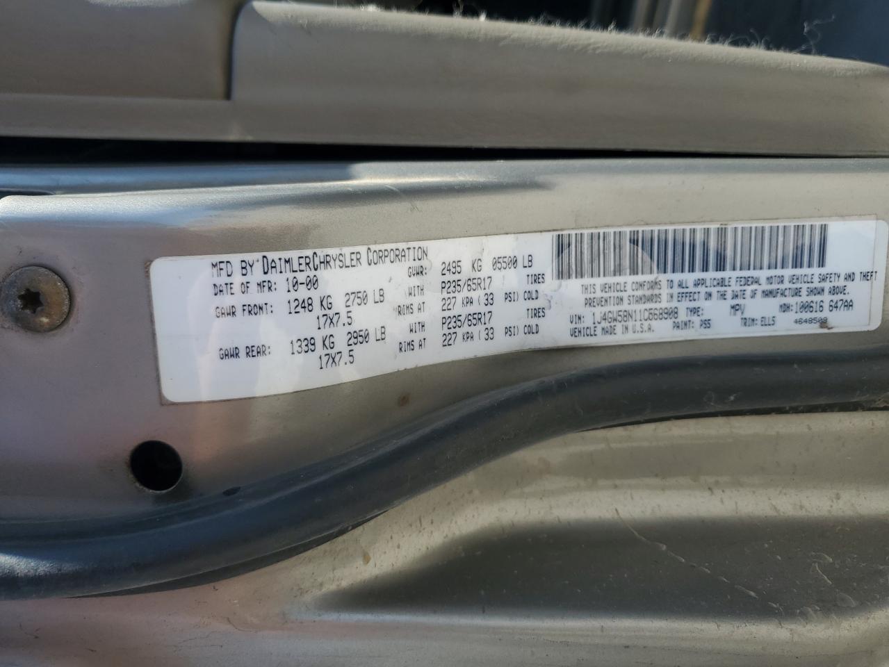 2001 Jeep Grand Cherokee Limited VIN: 1J4GW58N11C568908 Lot: 55697175