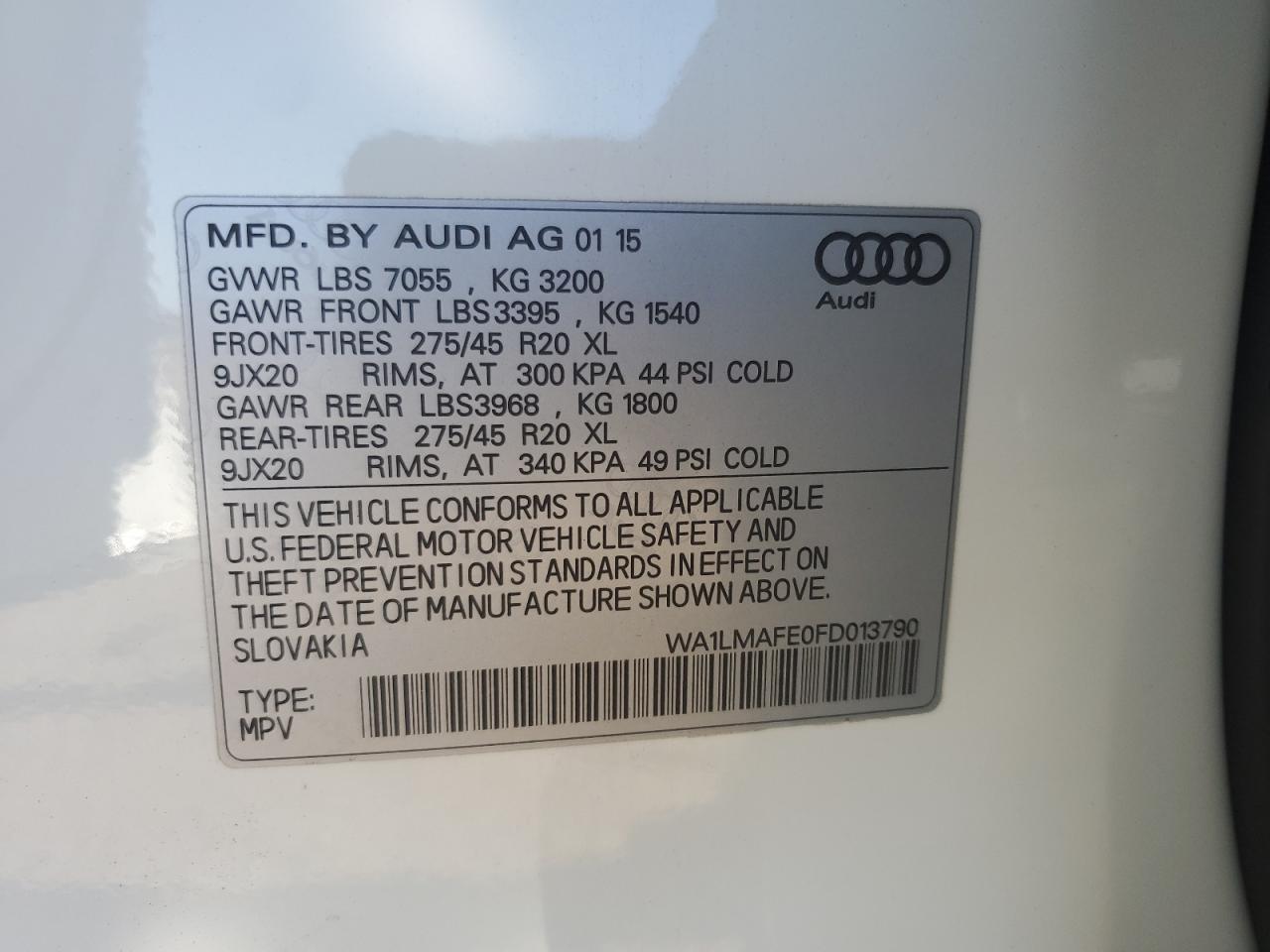 2015 Audi Q7 Tdi Premium Plus VIN: WA1LMAFE0FD013790 Lot: 57454265