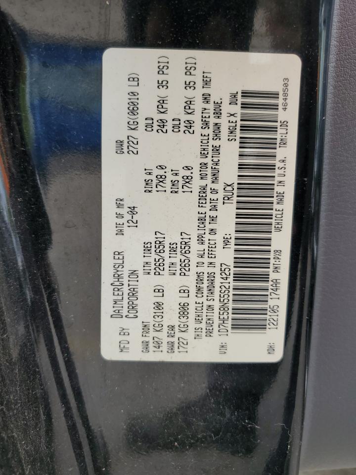 2005 Dodge Dakota Quad Laramie VIN: 1D7HE58N55S214257 Lot: 56418875