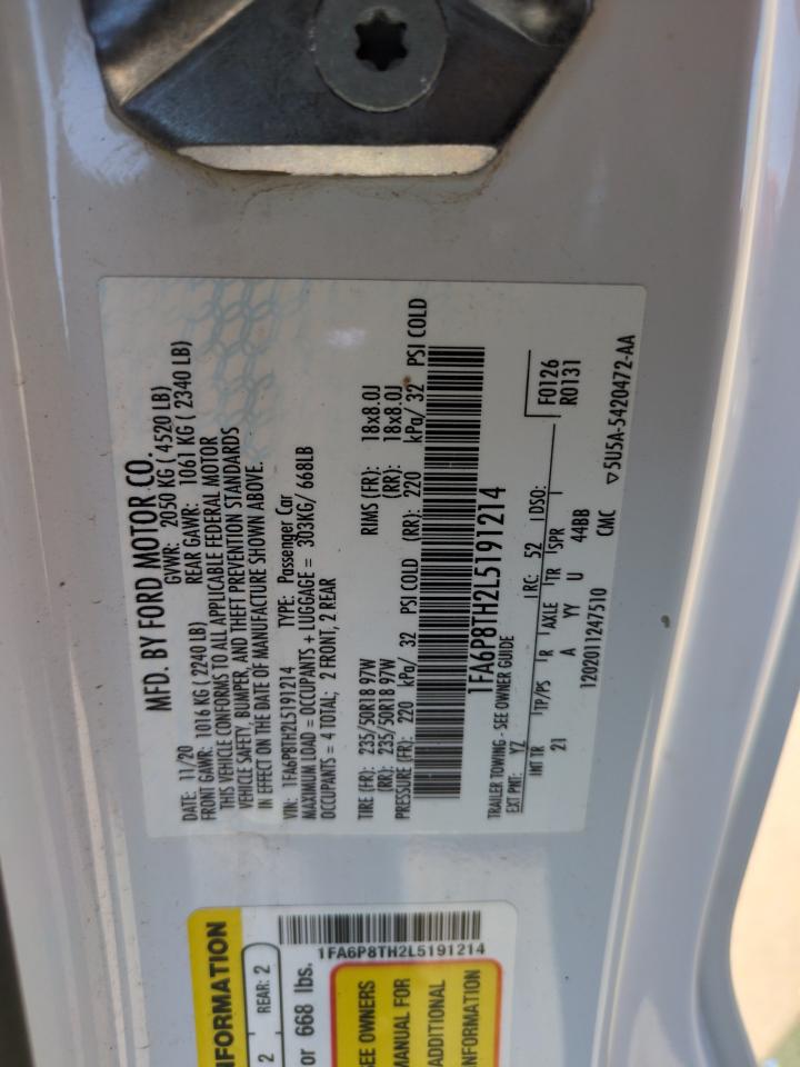 2020 Ford Mustang VIN: 1FA6P8TH2L5191214 Lot: 56068535