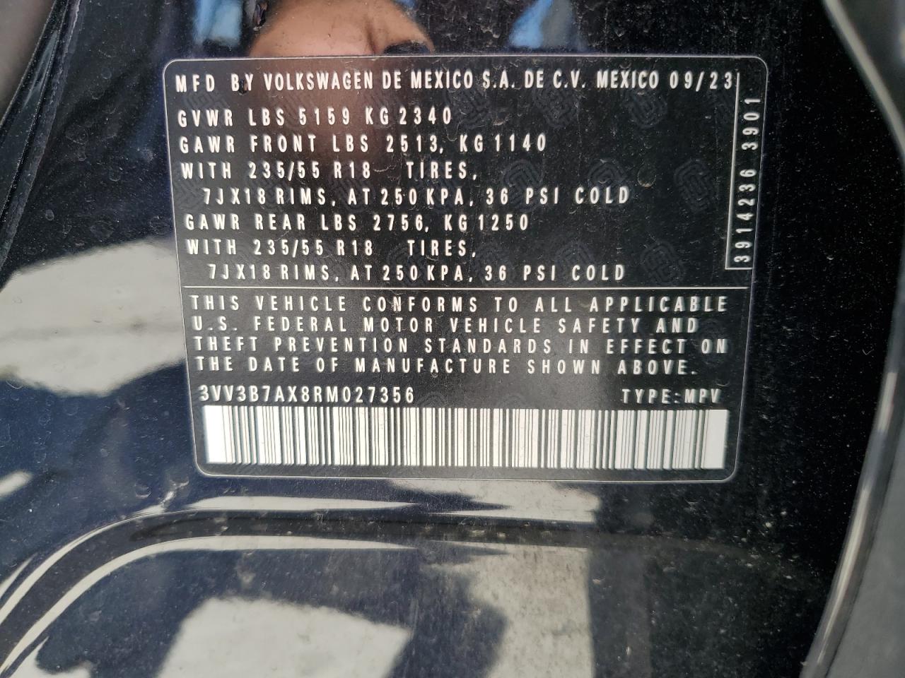 2024 Volkswagen Tiguan Se VIN: 3VV3B7AX8RM027356 Lot: 56057415