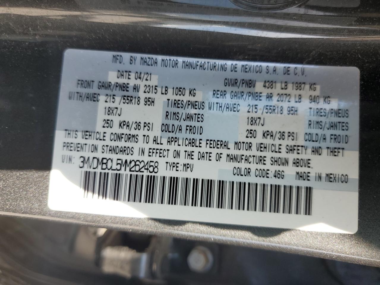 2021 Mazda Cx-30 Preferred VIN: 3MVDMBCL5MM262458 Lot: 56368995