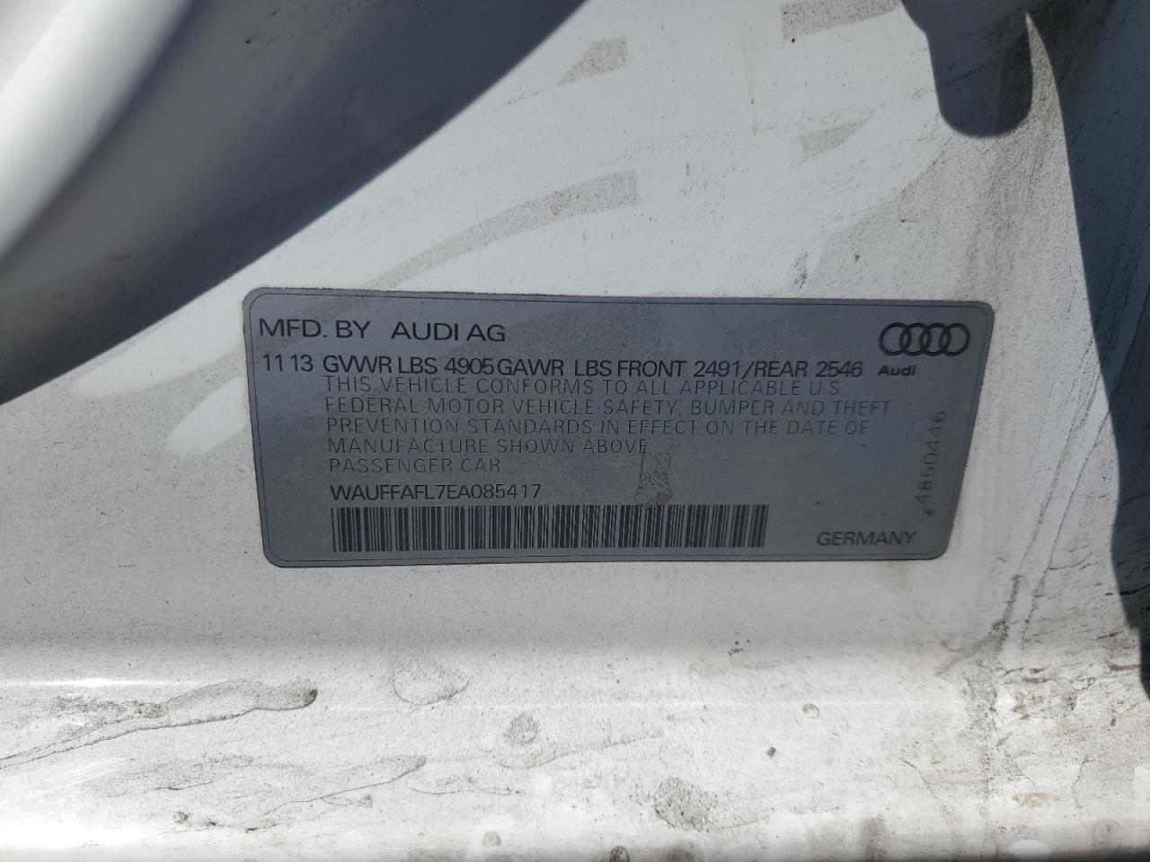 2014 Audi A4 Premium Plus VIN: WAUFFAFL7EA085417 Lot: 57099985