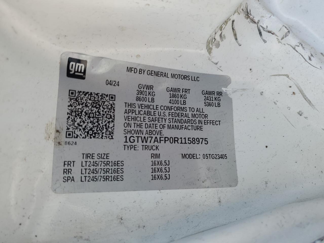 2024 GMC Savana G2500 VIN: 1GTW7AFP0R1158975 Lot: 57134435