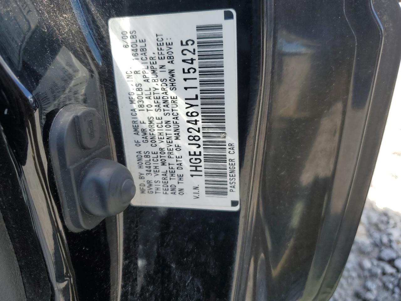 2000 Honda Civic Ex VIN: 1HGEJ8246YL115425 Lot: 58078005