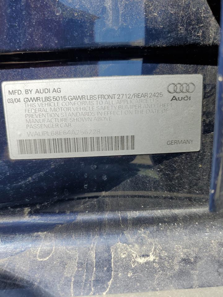 2004 Audi S4 VIN: WAUPL68E64A256228 Lot: 56017995