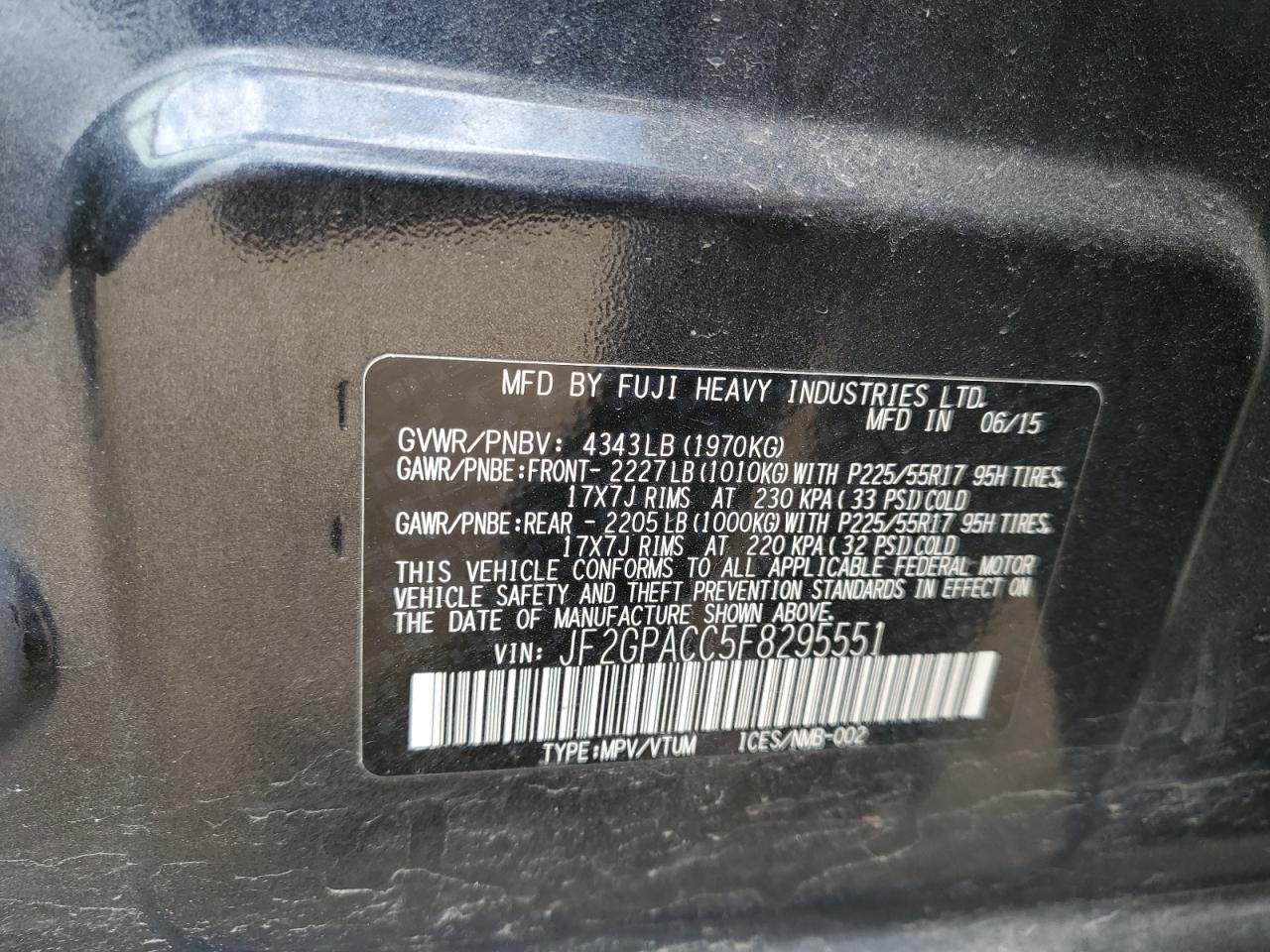 2015 Subaru Xv Crosstrek 2.0 Premium VIN: JF2GPACC5F8295551 Lot: 56803035