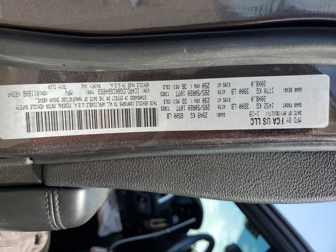 2019 Dodge Durango Gt VIN: 1C4RDJDG6KC664653 Lot: 58130735