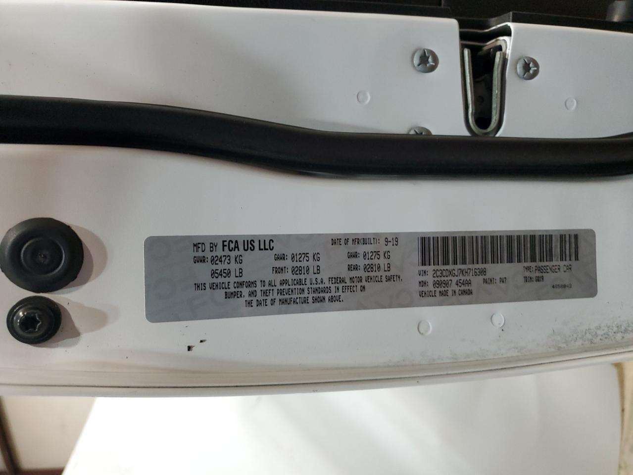 DODGE CHARGER 2019 VIN 2C3CDXGJ7KH716308 фото 13