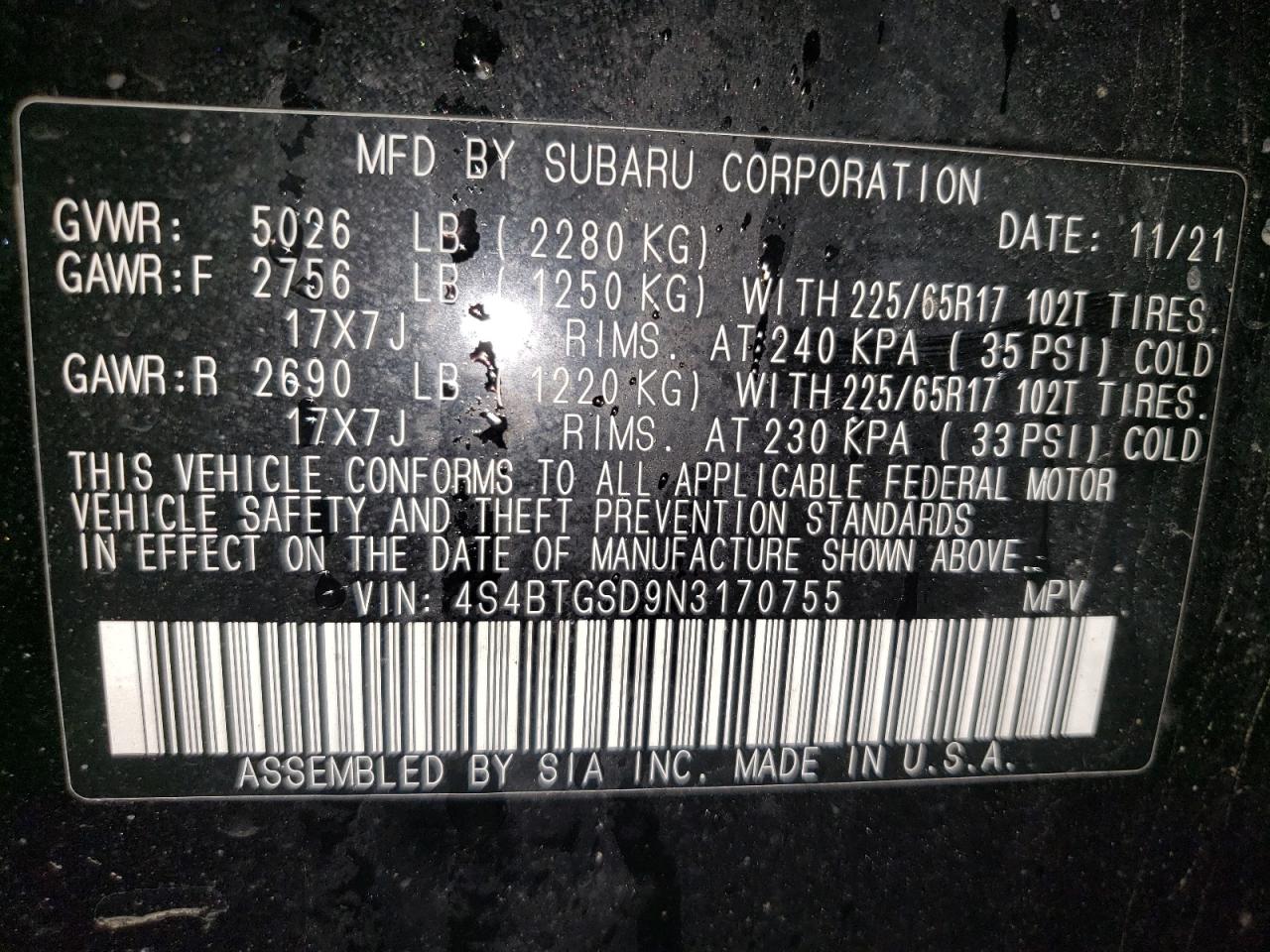 2022 Subaru Outback Wilderness VIN: 4S4BTGSD9N3170755 Lot: 57146665